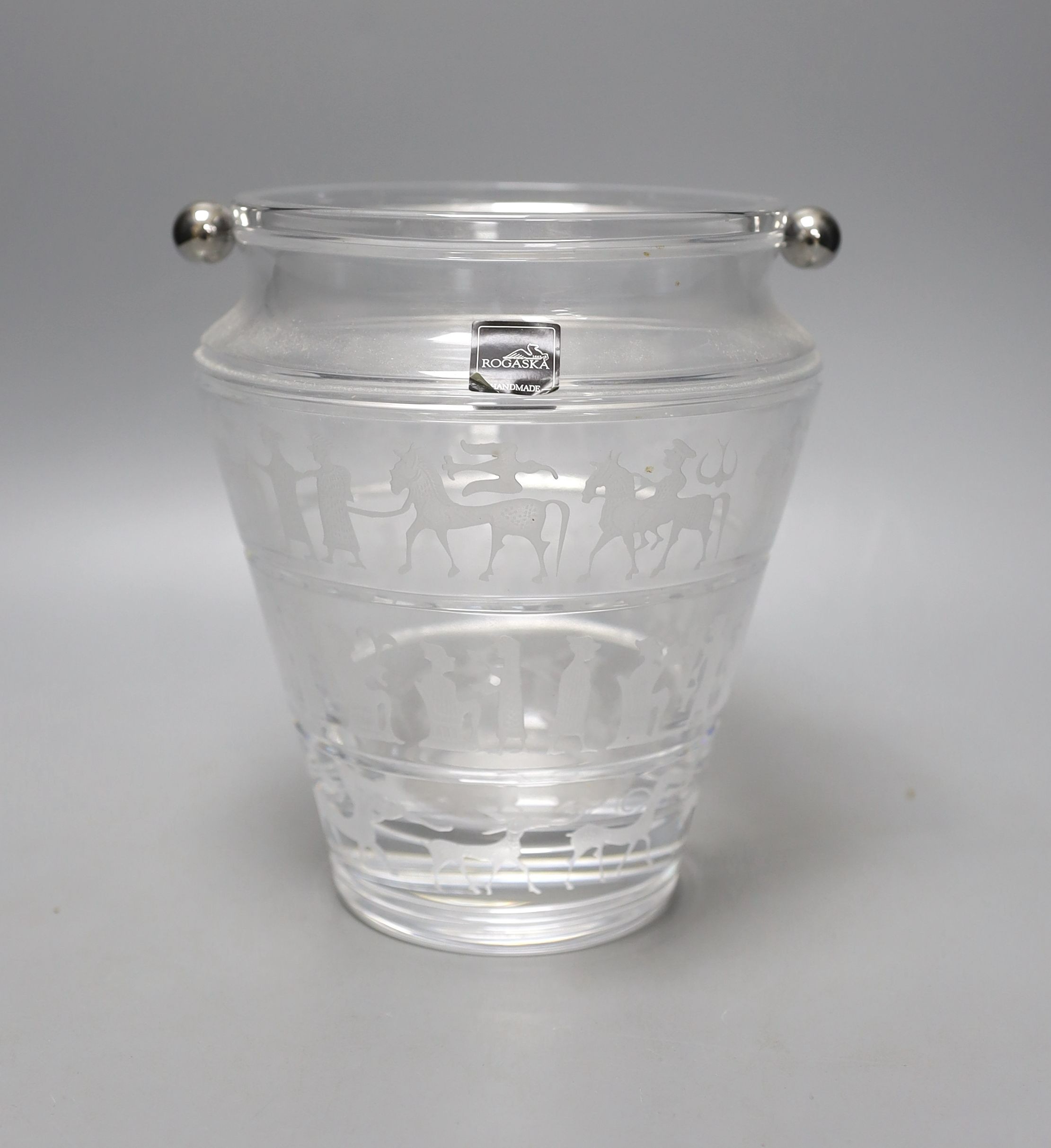 A Rogaska engraved glass ice bucket - 18cm tall